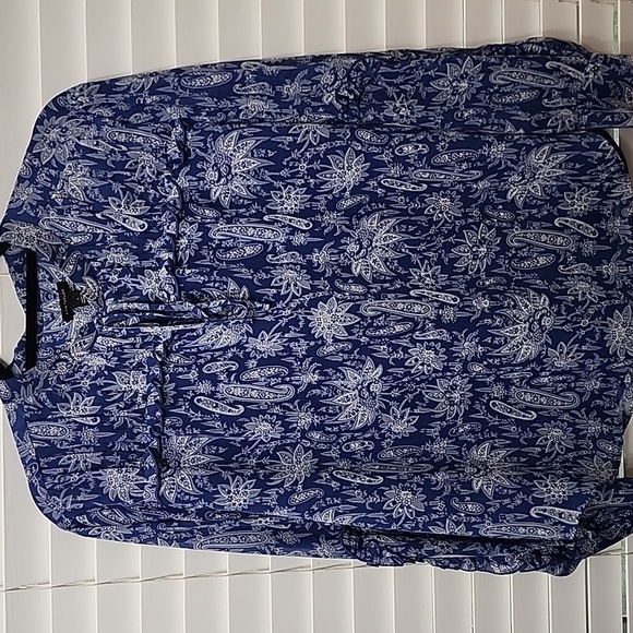 Ann Taylor Blue Paisley ruffle Blouse sz Large - Picture 1 of 8